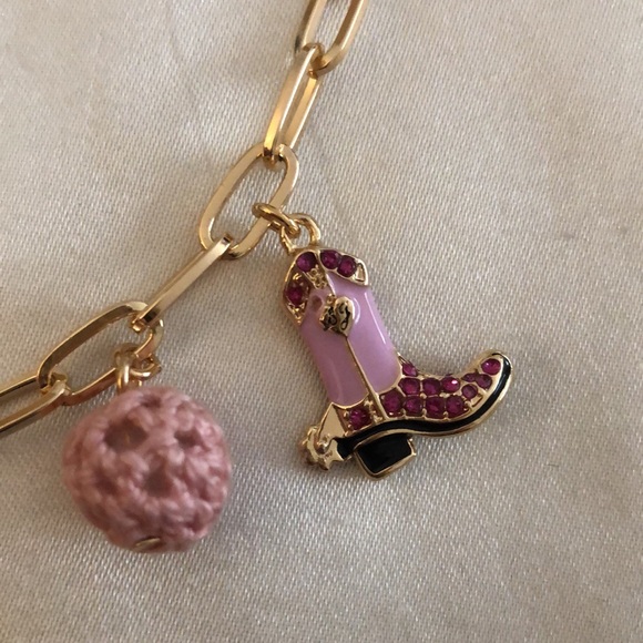 Betsey Johnson Gold Tone Paper Clip Charm Necklace Cactus, Skull, Boot NWT - Picture 10 of 16